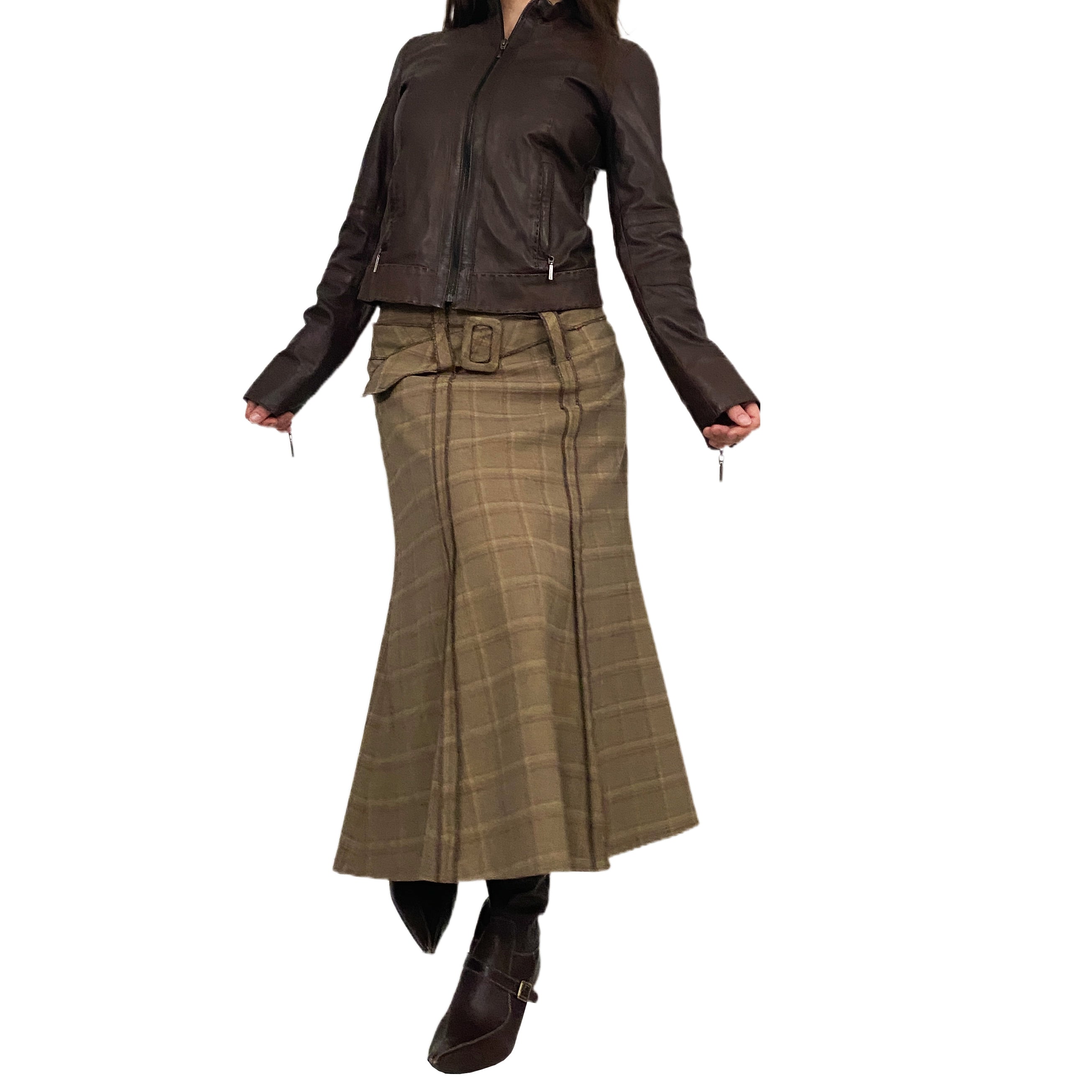 Plaid Belted Maxi Skirt (M)