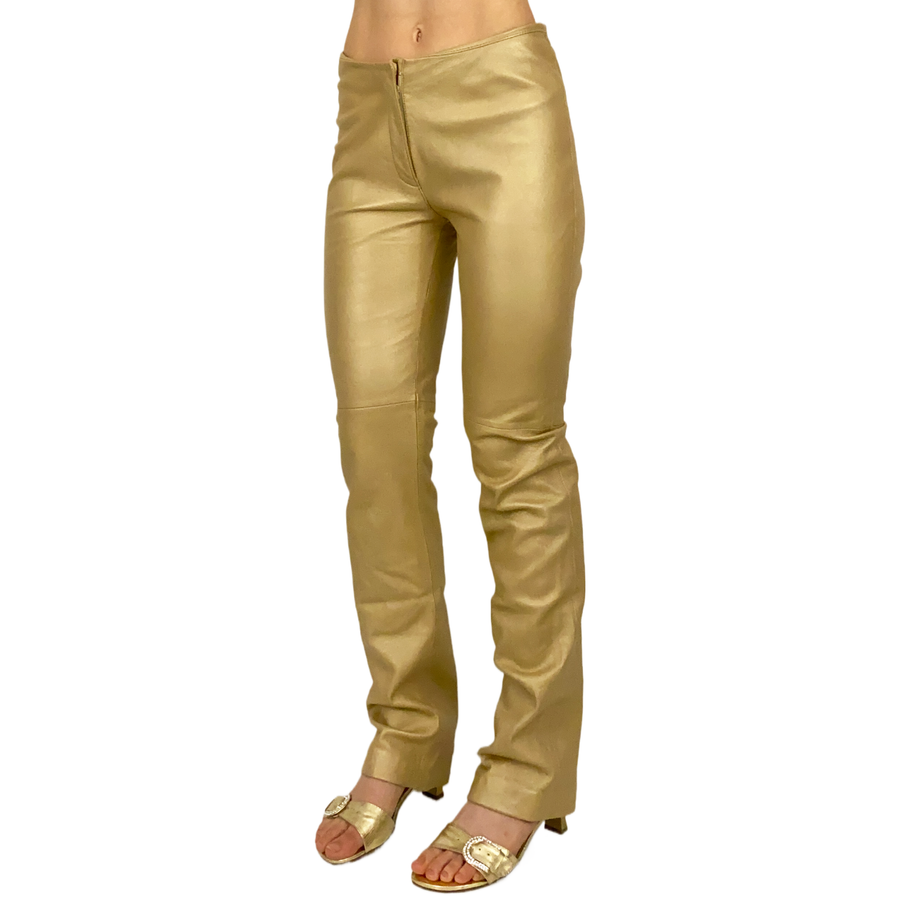 Bebe Gold Leather Pants (XS)