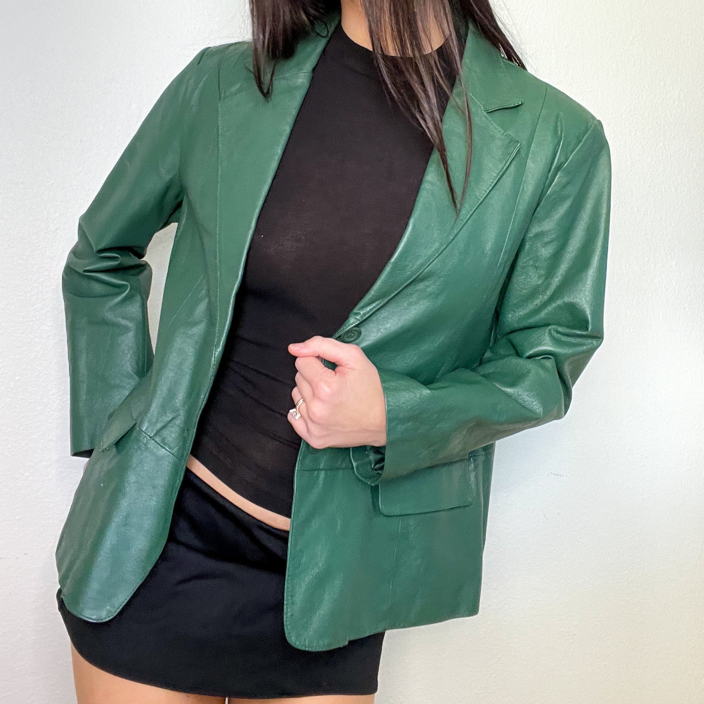 Vintage Emerald Green Leather Jacket (L)