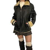 Espresso Leather & Shearling Jacket (L)