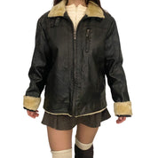 Espresso Leather & Shearling Jacket (L)