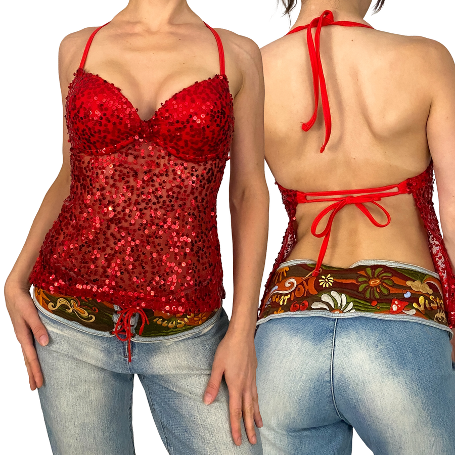 Energy Angel Red Sequin Push-Up Dream Top (S)