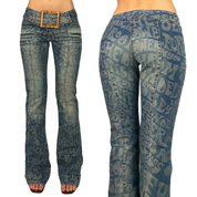 Rare Miss Sixty Luxury Graffiti Belted Low Rise Flare Jeans (XS)