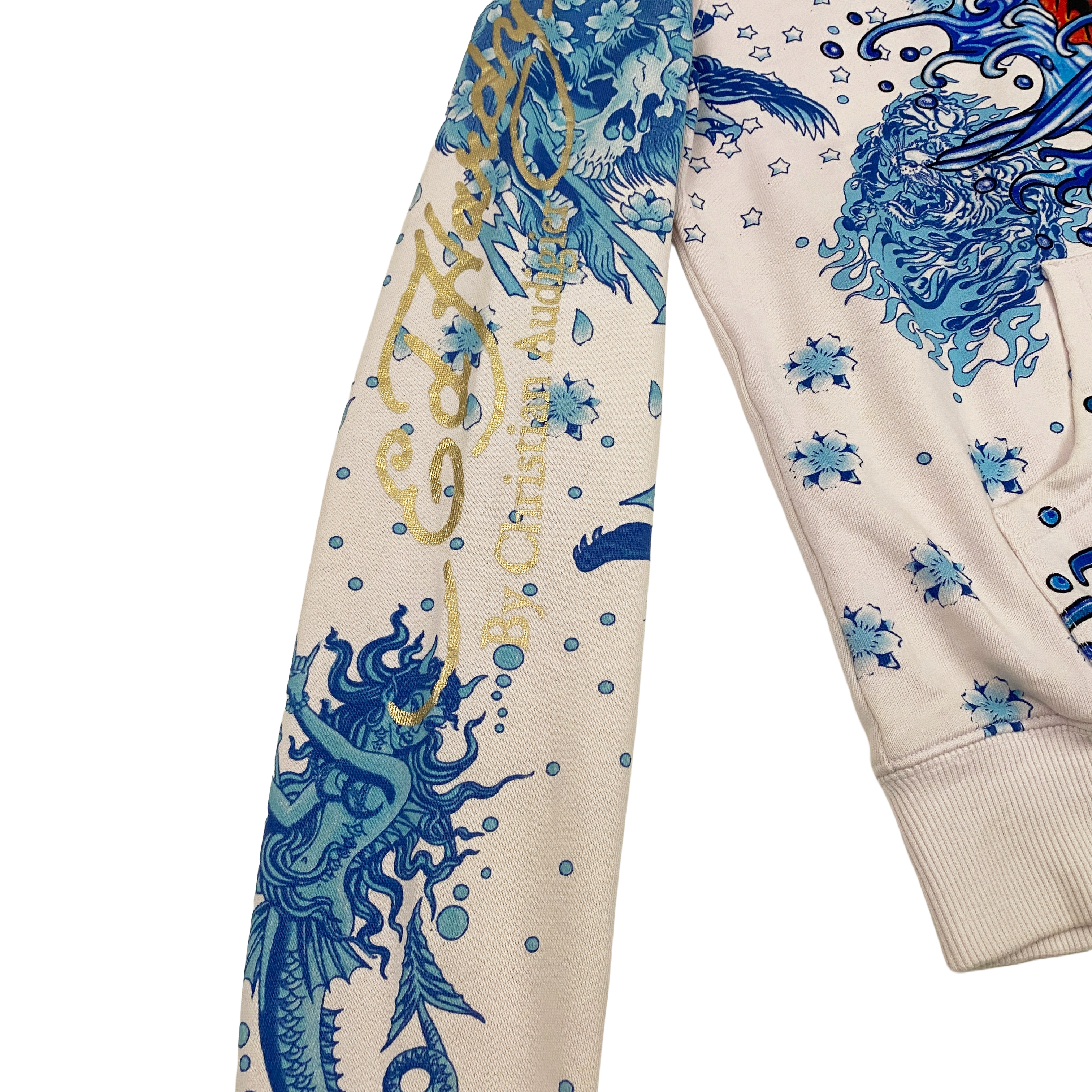 Ed Hardy Koi Fish Mermaid Tattoo Zip-Up Hoodie (S)
