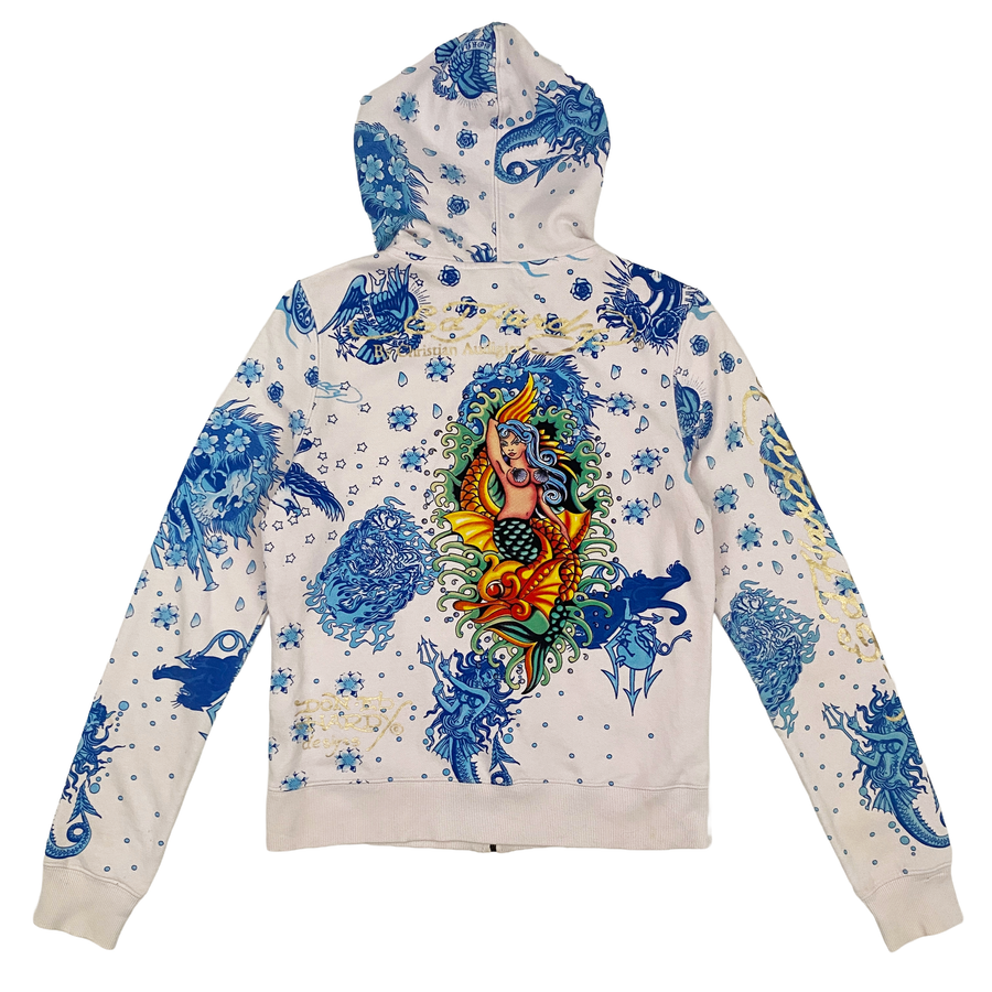 Ed Hardy Koi Fish Mermaid Tattoo Zip-Up Hoodie (S)