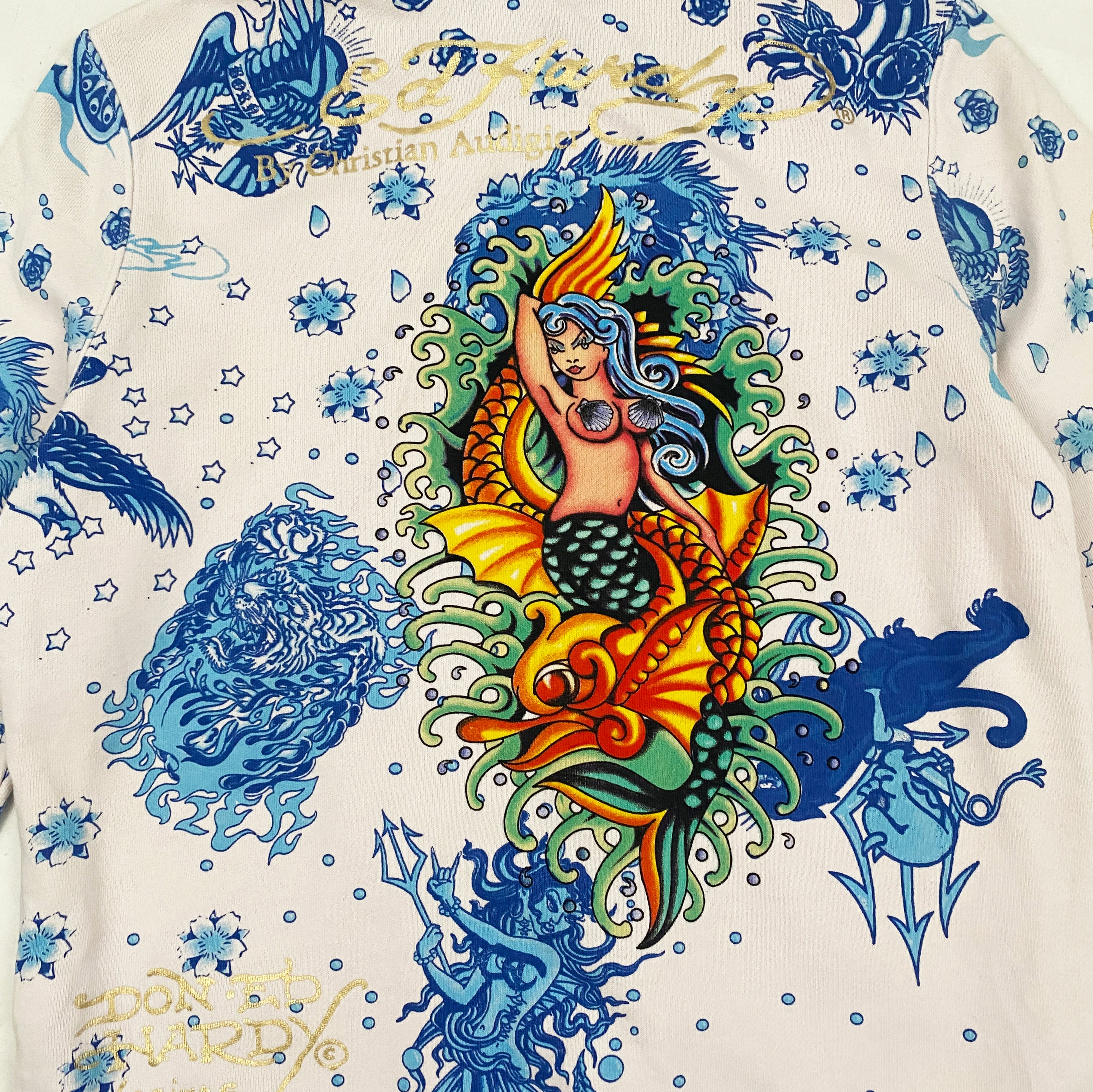 Ed Hardy Koi Fish Mermaid Tattoo Zip-Up Hoodie (S)