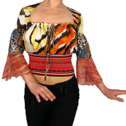 Just Cavalli Ribbed Animal Print Peasant Top (S/M)