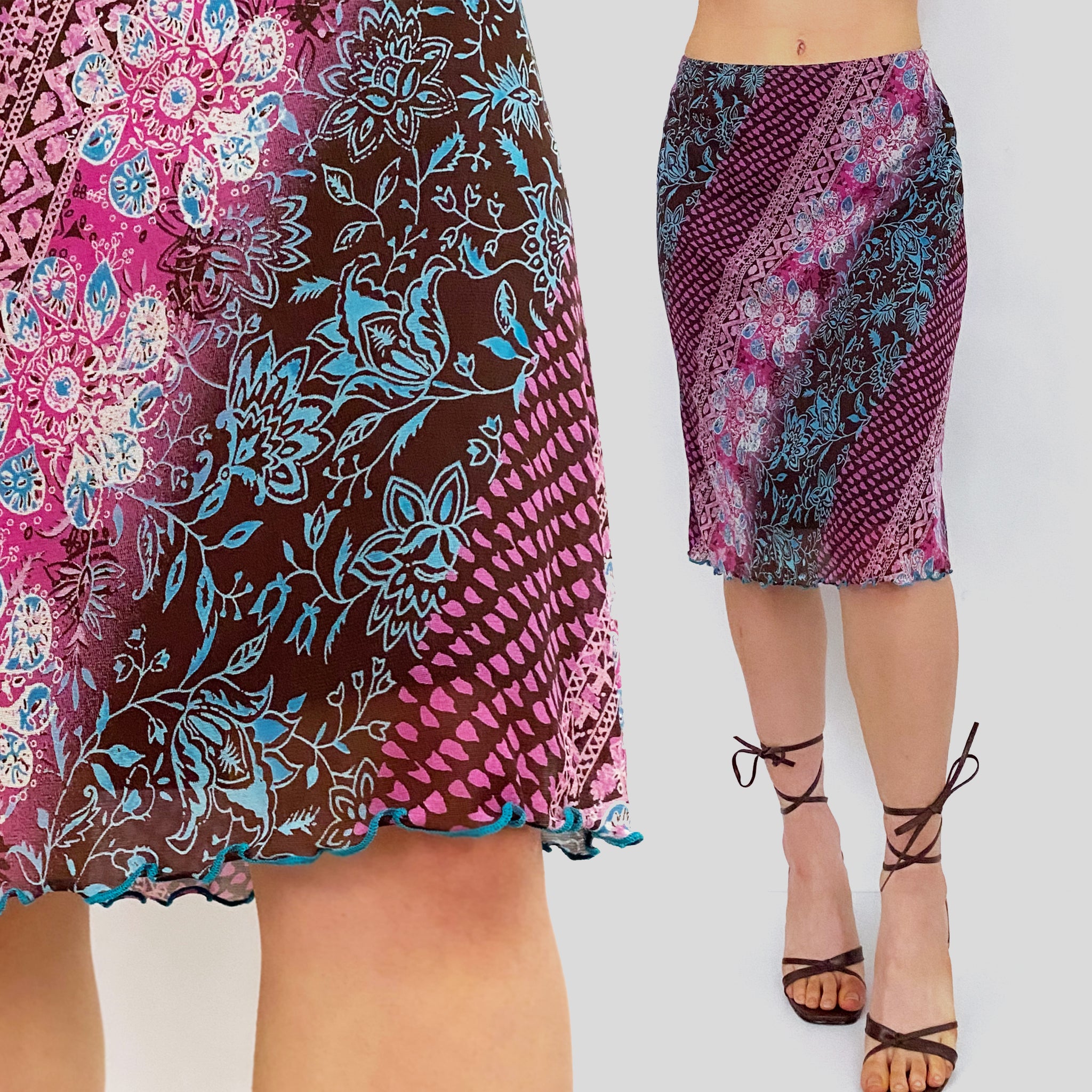 Y2K Mesh Floral Skirt - Medium