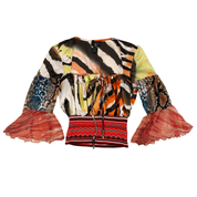 Just Cavalli Ribbed Animal Print Peasant Top (S/M)