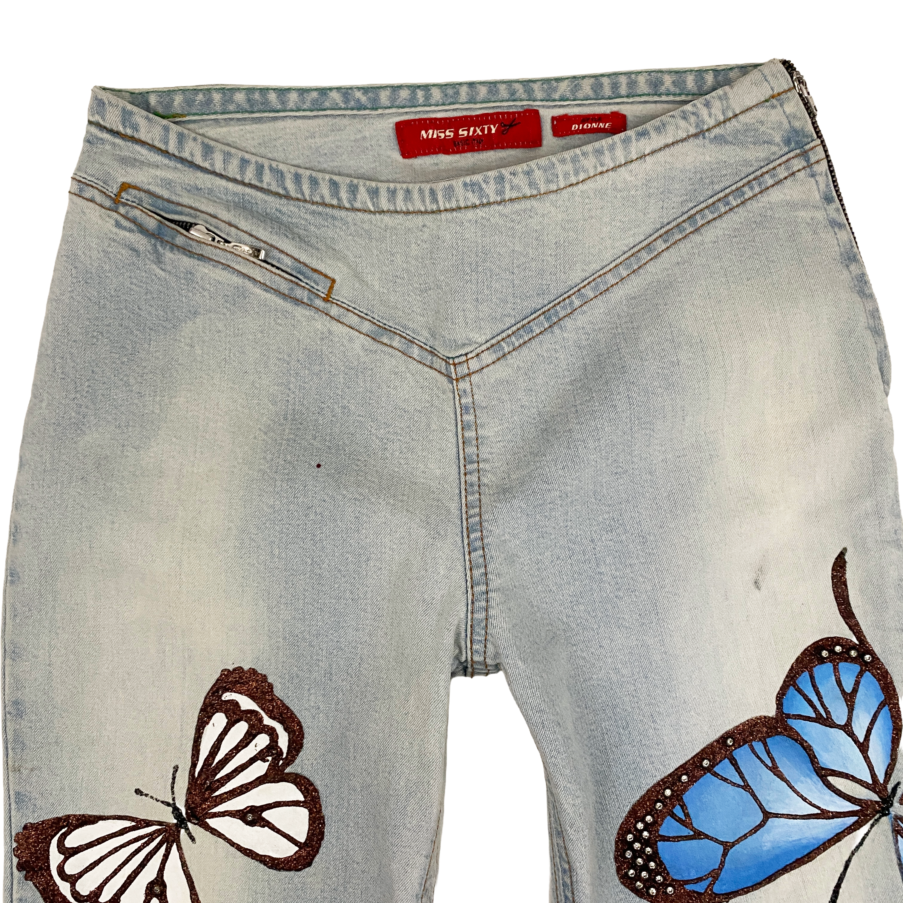 Miss Sixty 1/1 Hand-Painted Low Rise Butterfly Flares (XS)