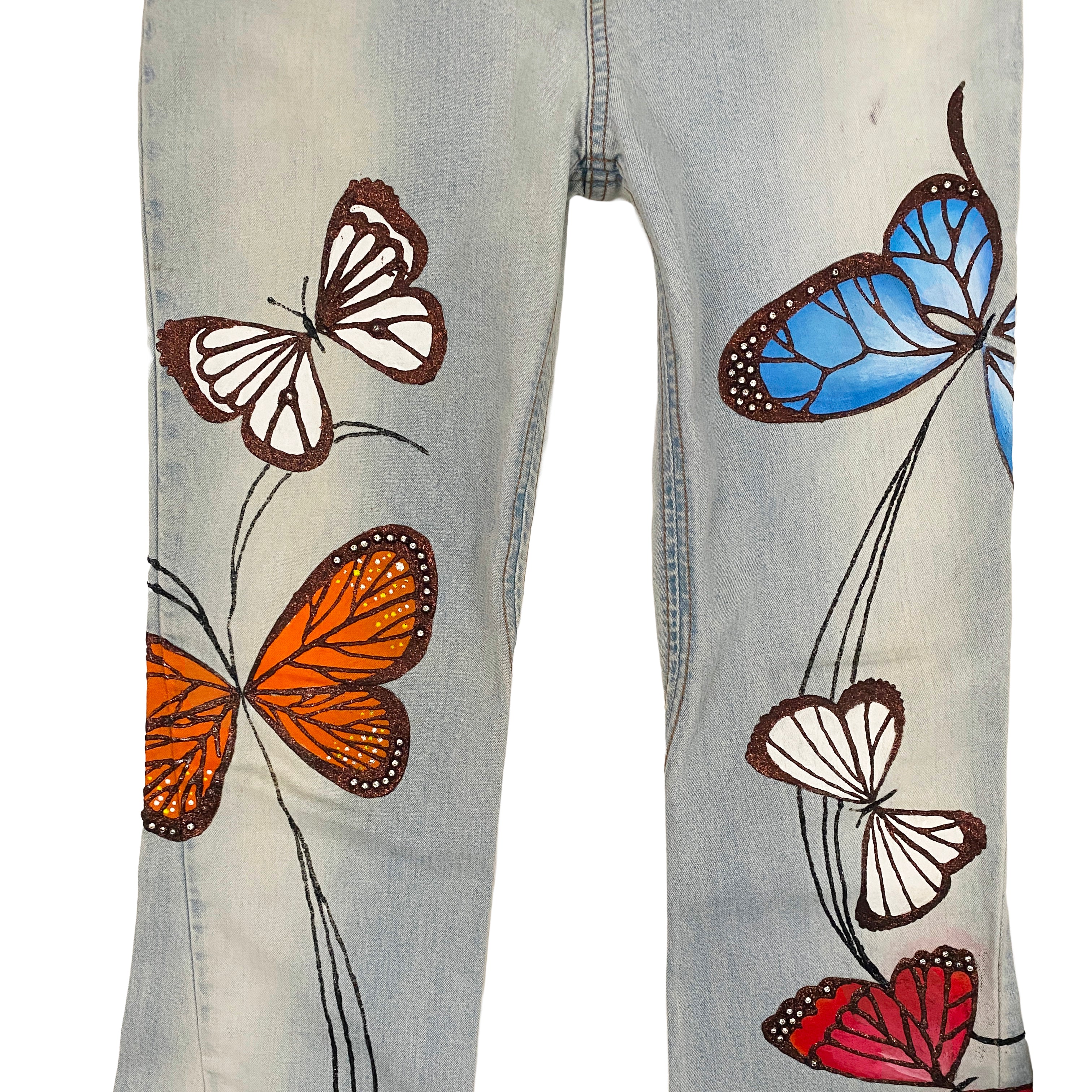 Miss Sixty 1/1 Hand-Painted Low Rise Butterfly Flares (XS)