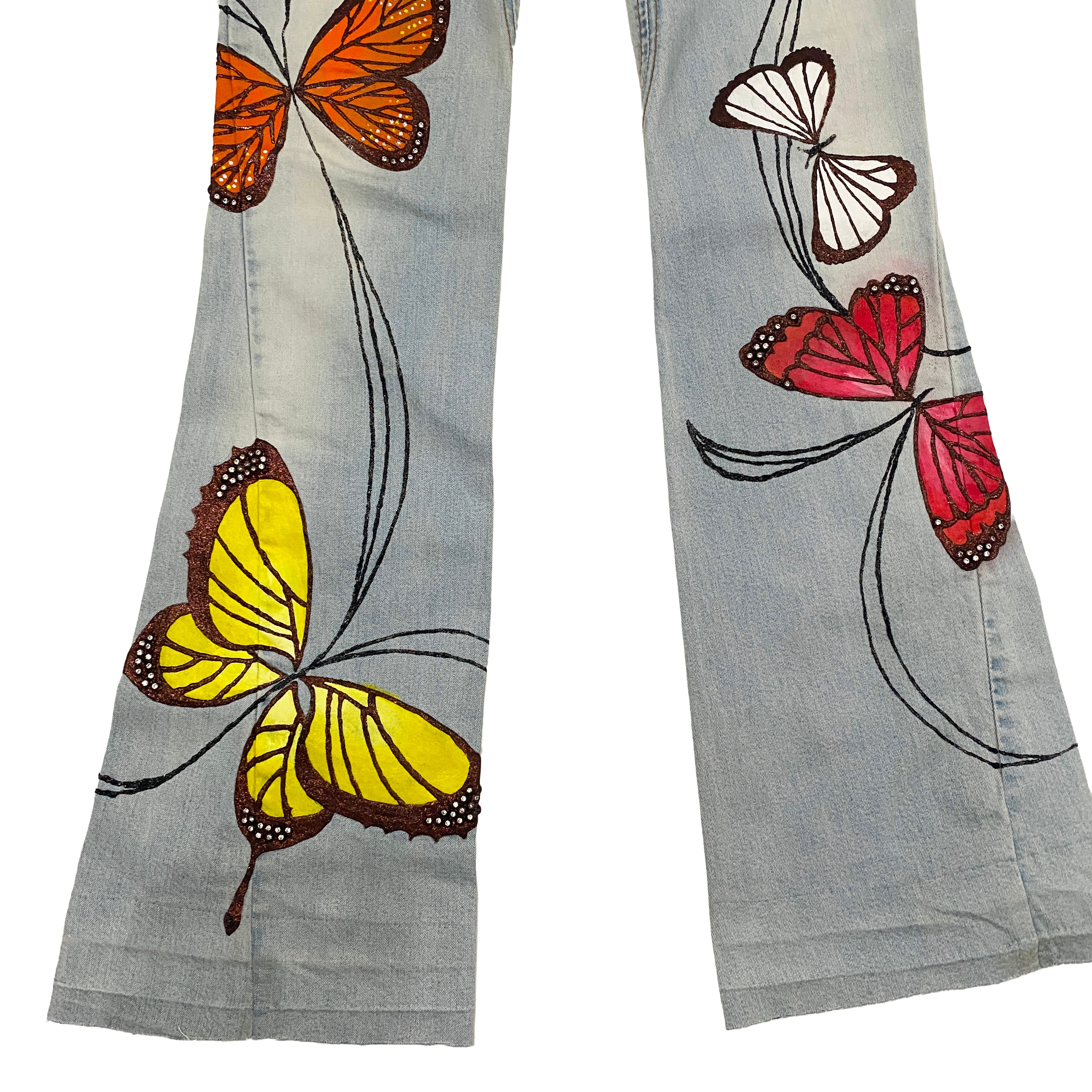 Miss Sixty 1/1 Hand-Painted Low Rise Butterfly Flares (XS)