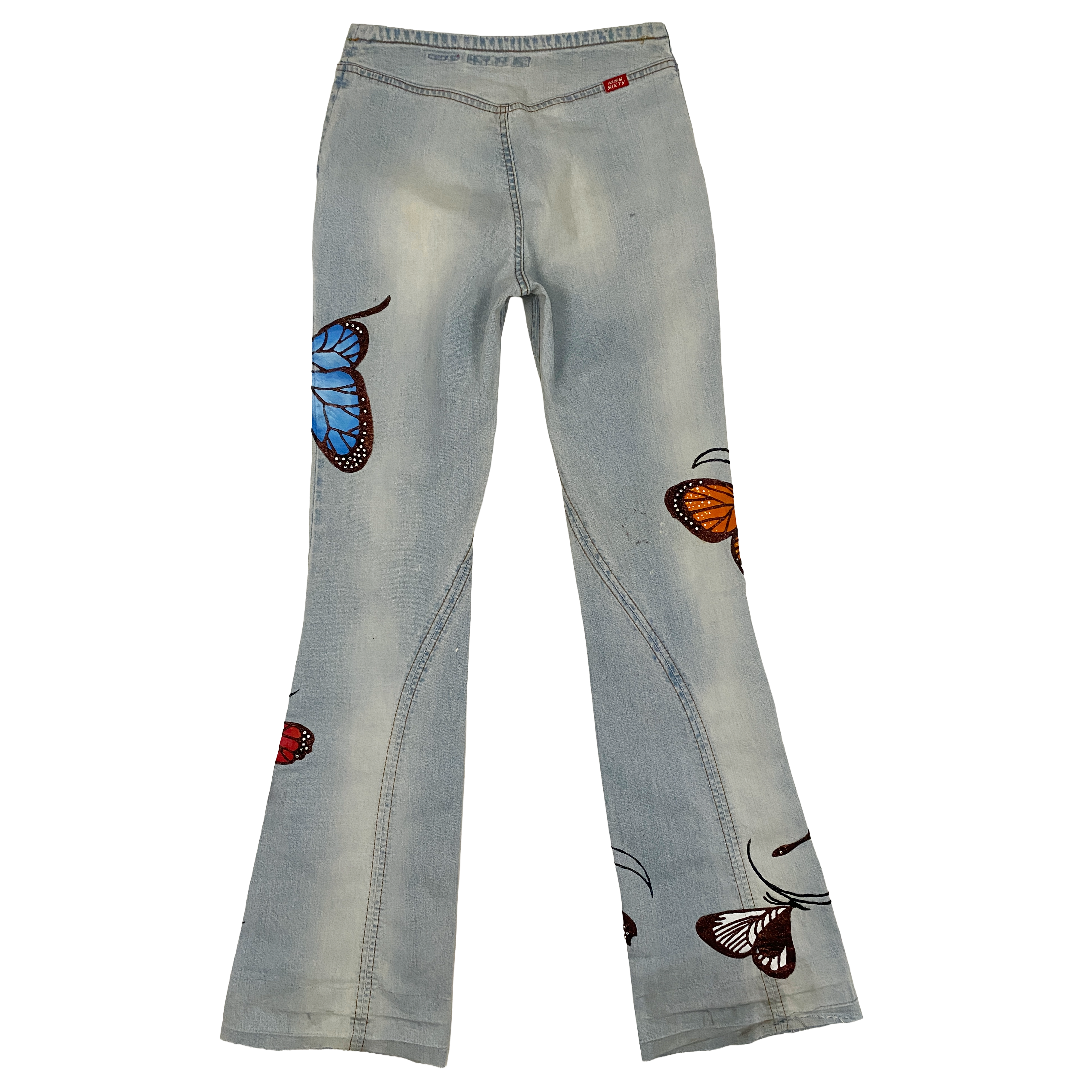 Miss Sixty 1/1 Hand-Painted Low Rise Butterfly Flares (XS)