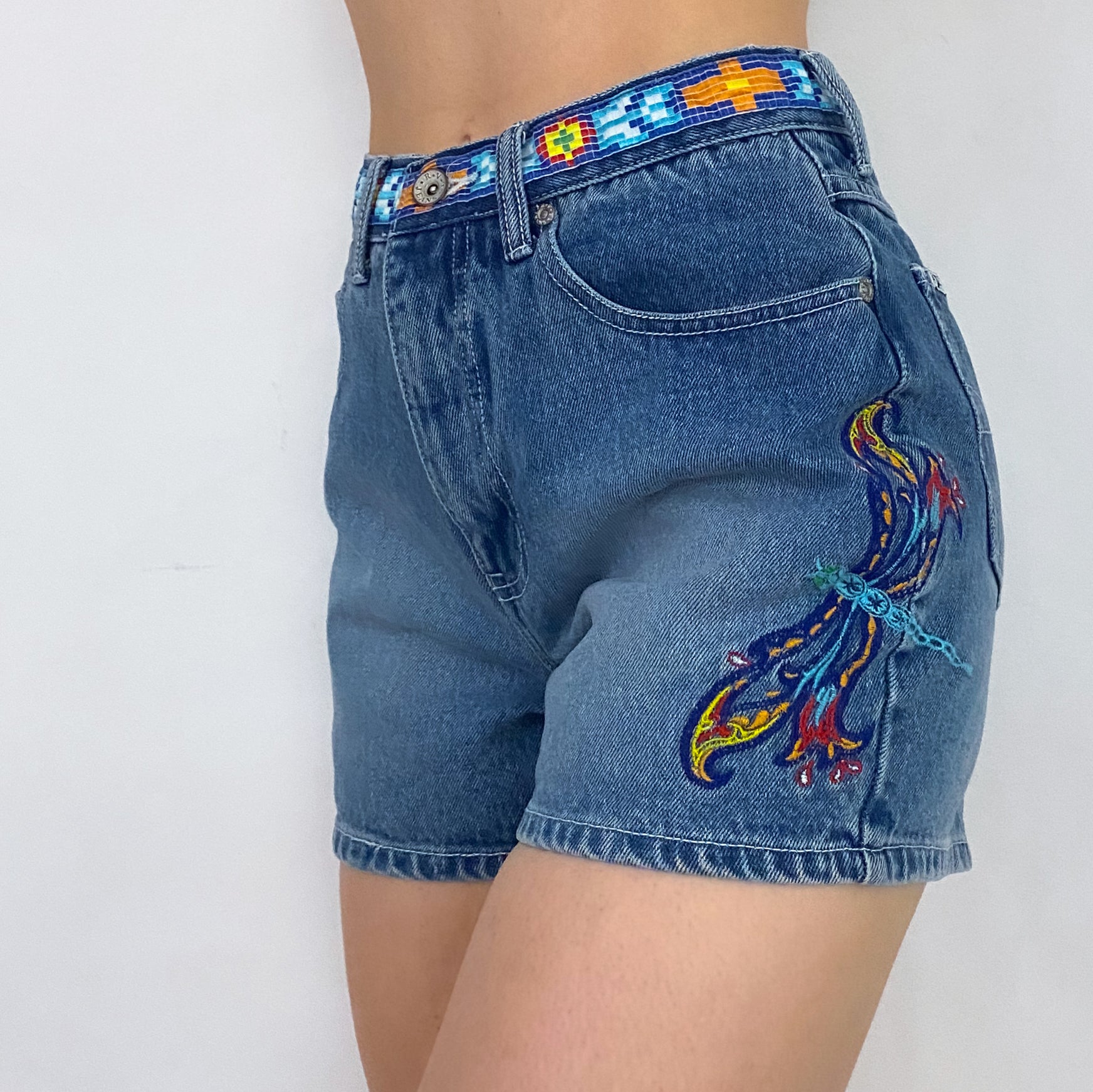 Funky Dragonfly Embroidered Shorts - XS