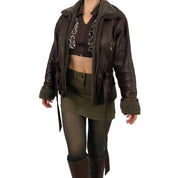 Brown Belted Leather Jacket (M)