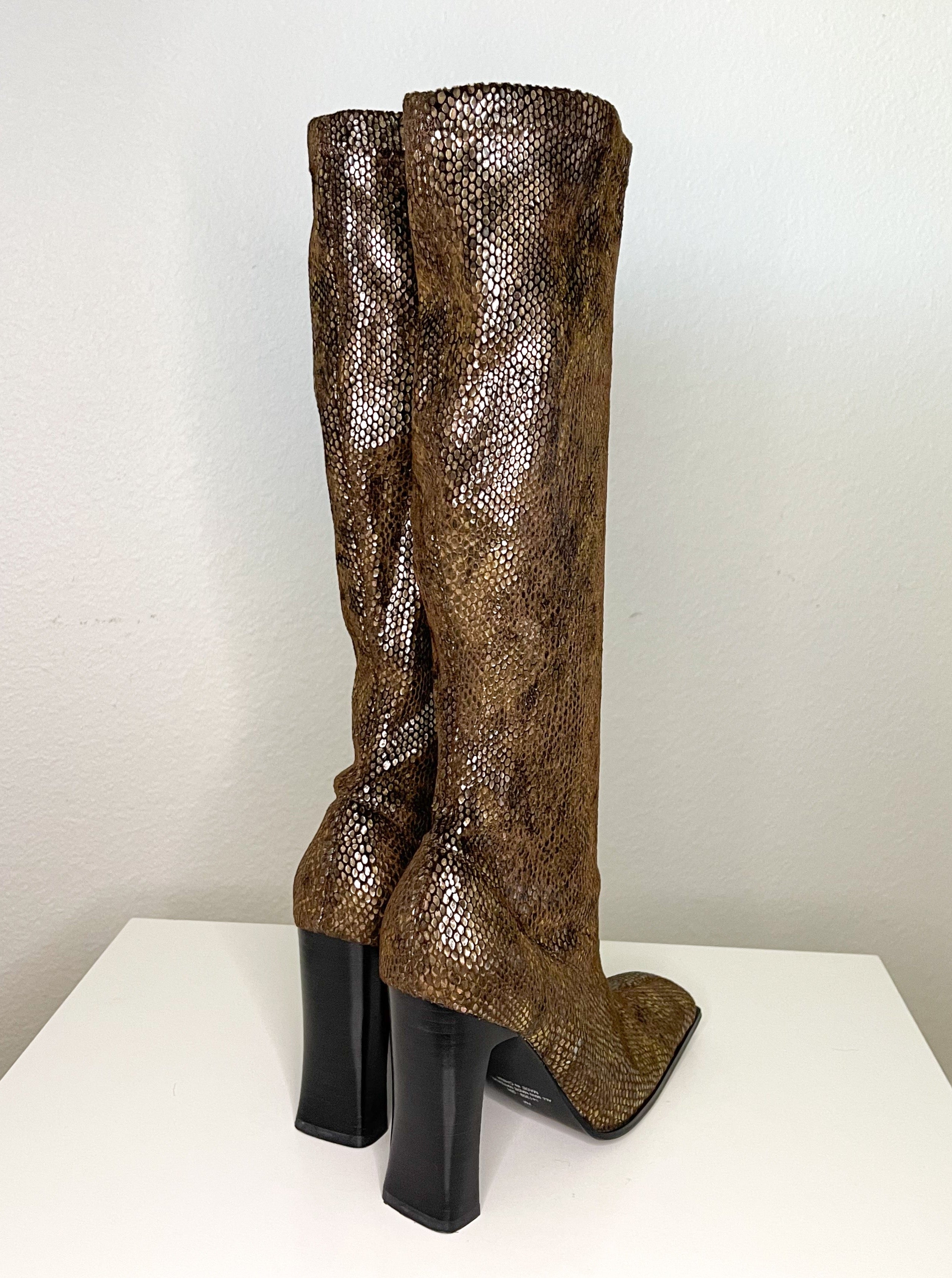 Brown Snake-Print Knee High Boots (7)