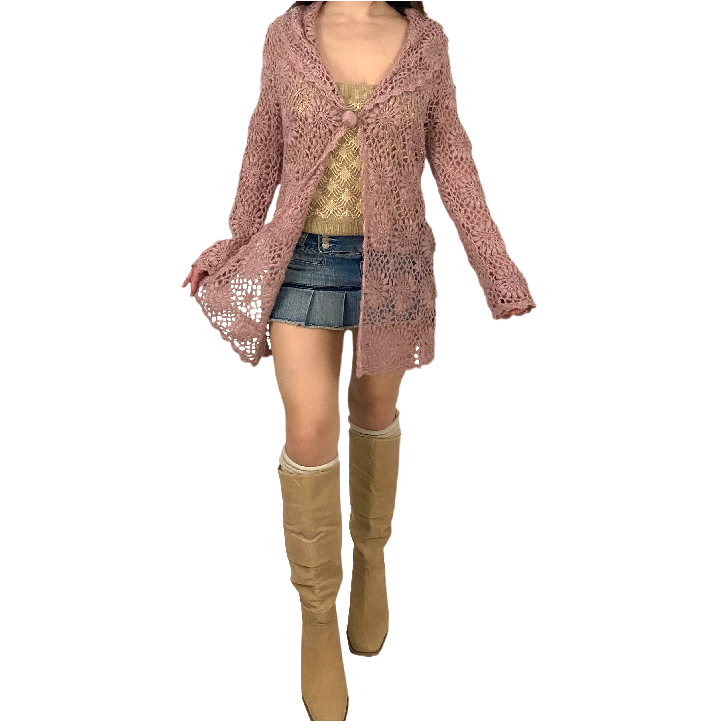 Blush Crochet Beaded Duster (M)