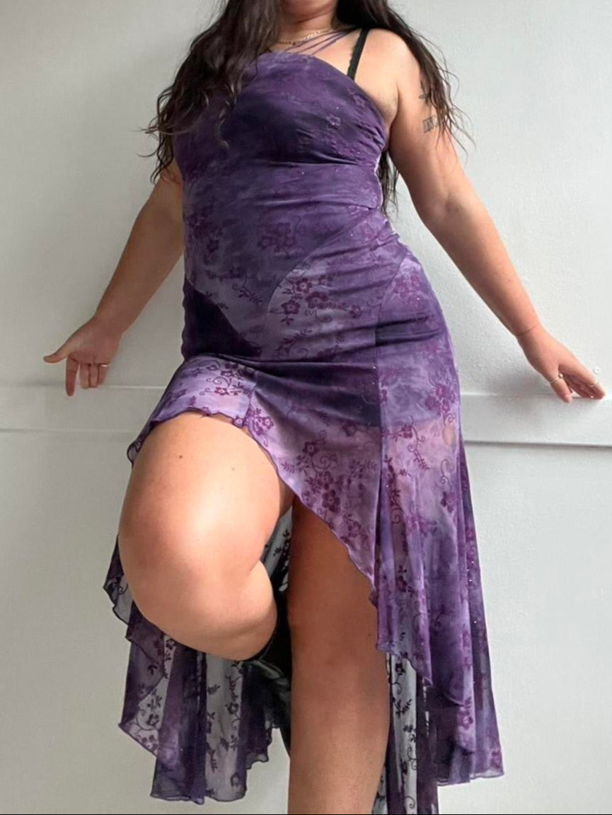 Y2K Whimsy Purple Maxi Dress (S/M)