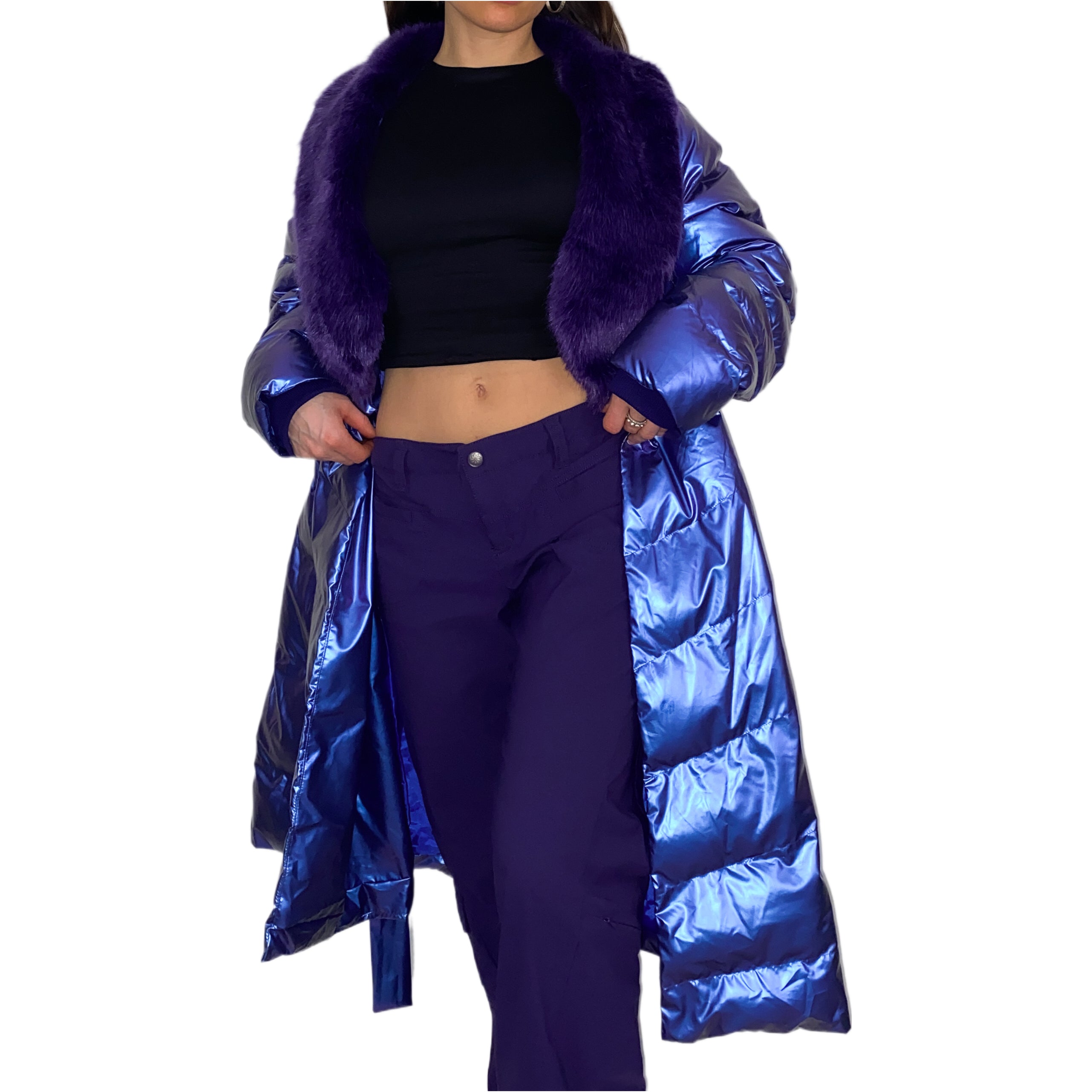 Cyber Royalty Purple Faux Fur Puffer Jacket (L)