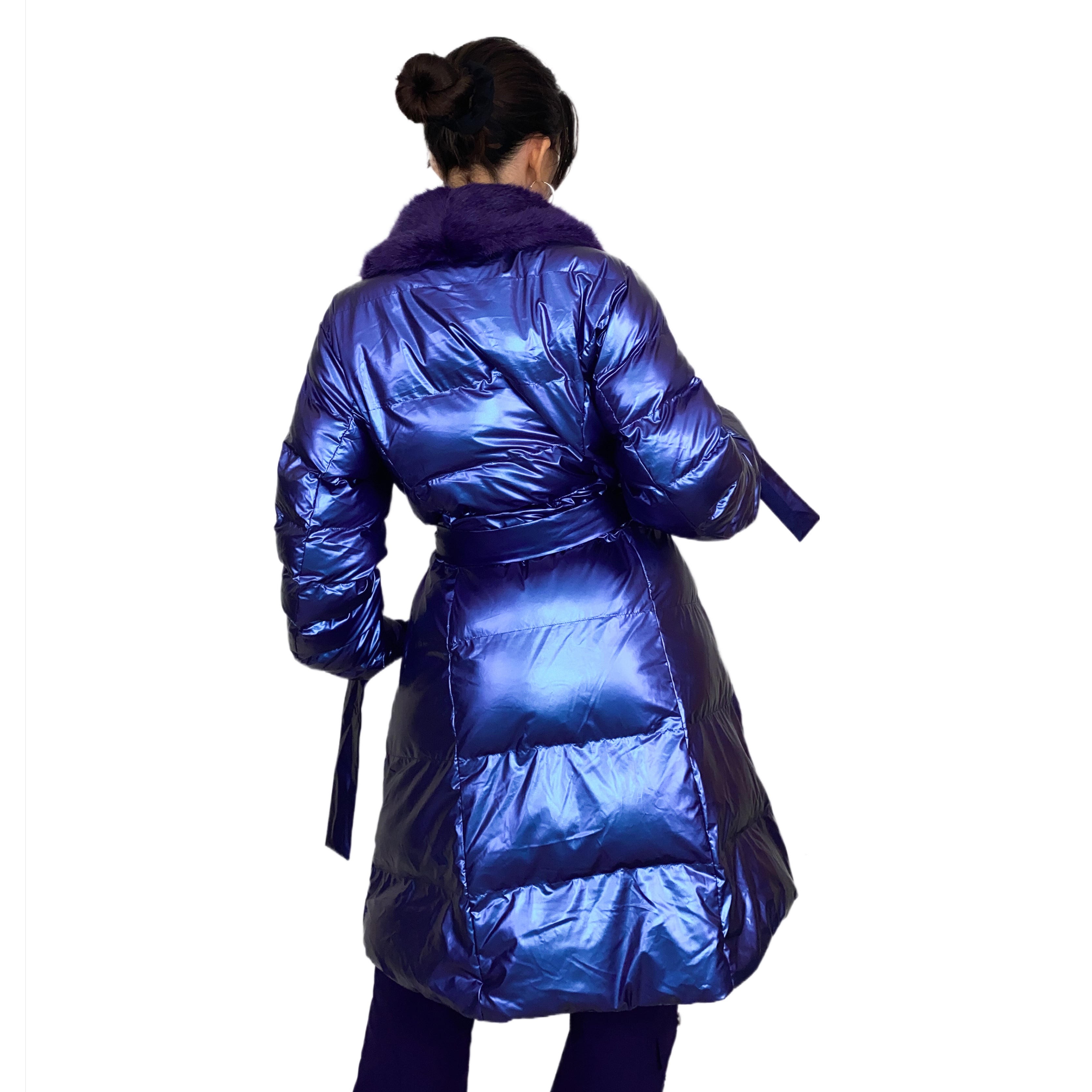 Cyber Royalty Purple Faux Fur Puffer Jacket (L)
