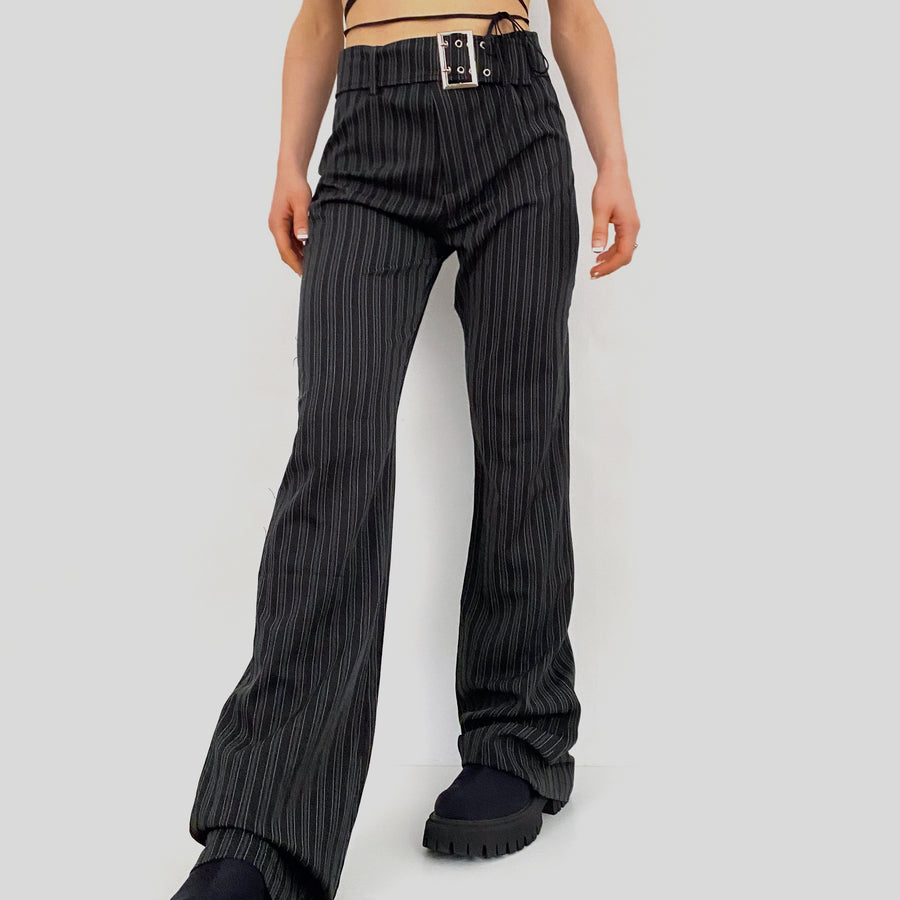 Striped Buckle Flared Trousers - Small