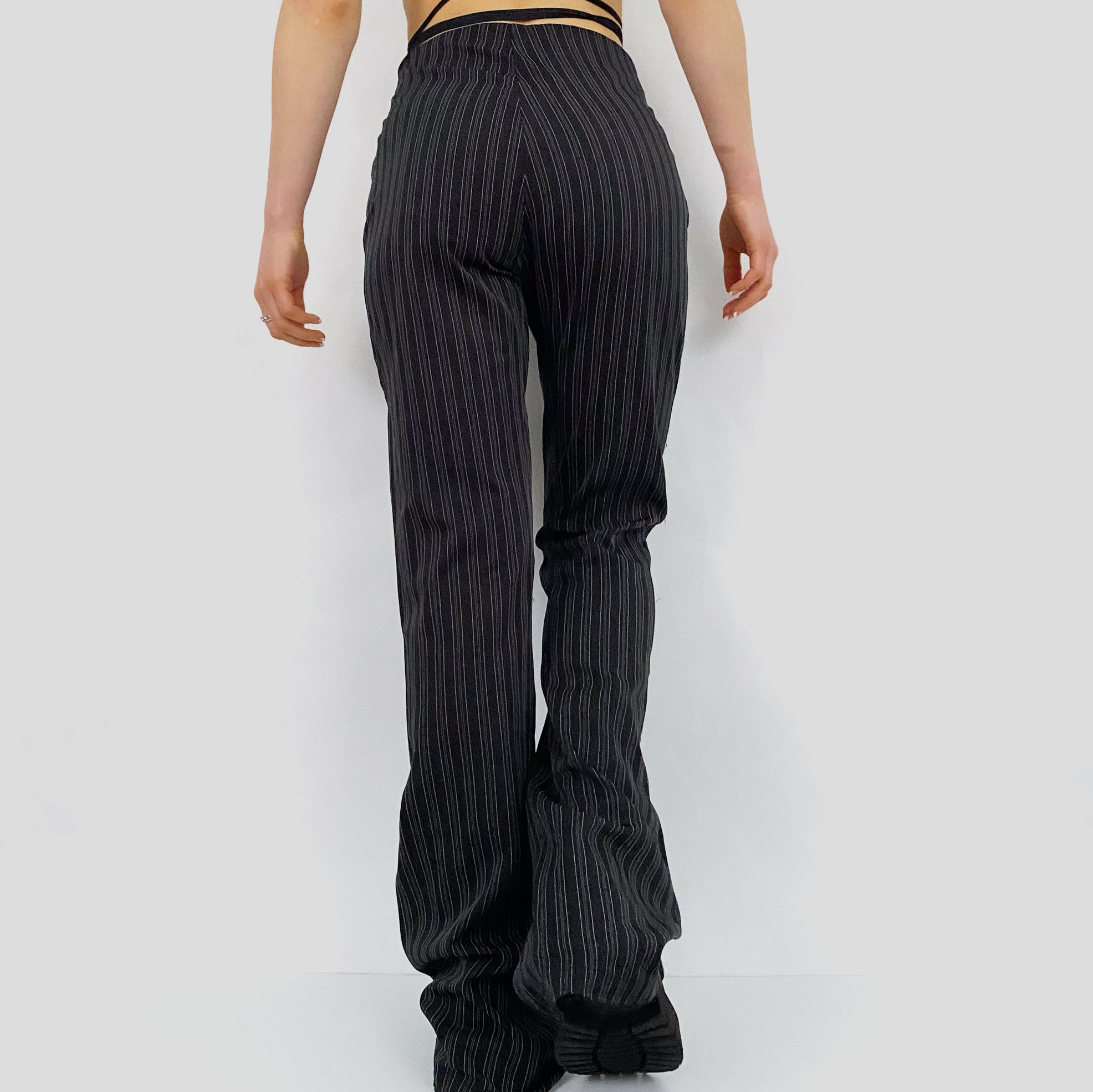 Striped Buckle Flared Trousers - Small