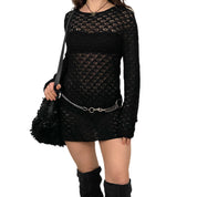 Noir Open Knit Mini Dress (M)