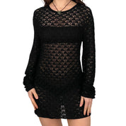 Noir Open Knit Mini Dress (M)