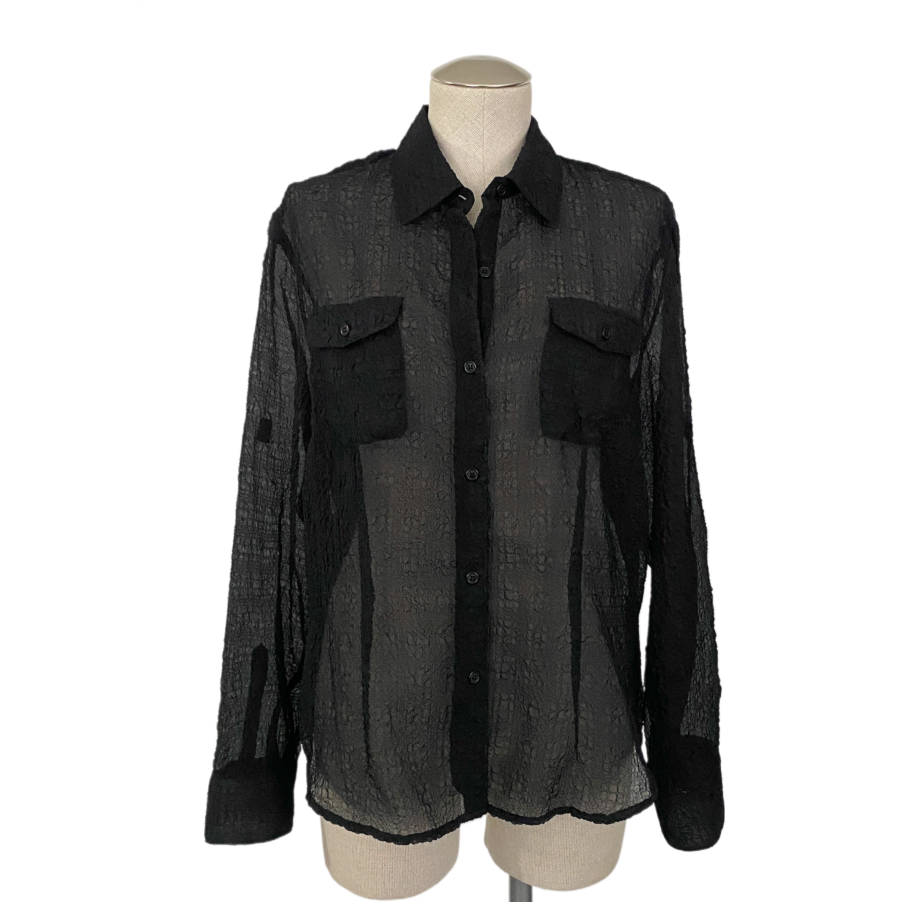Vintage Sheer Black Organza Blouse (XL)