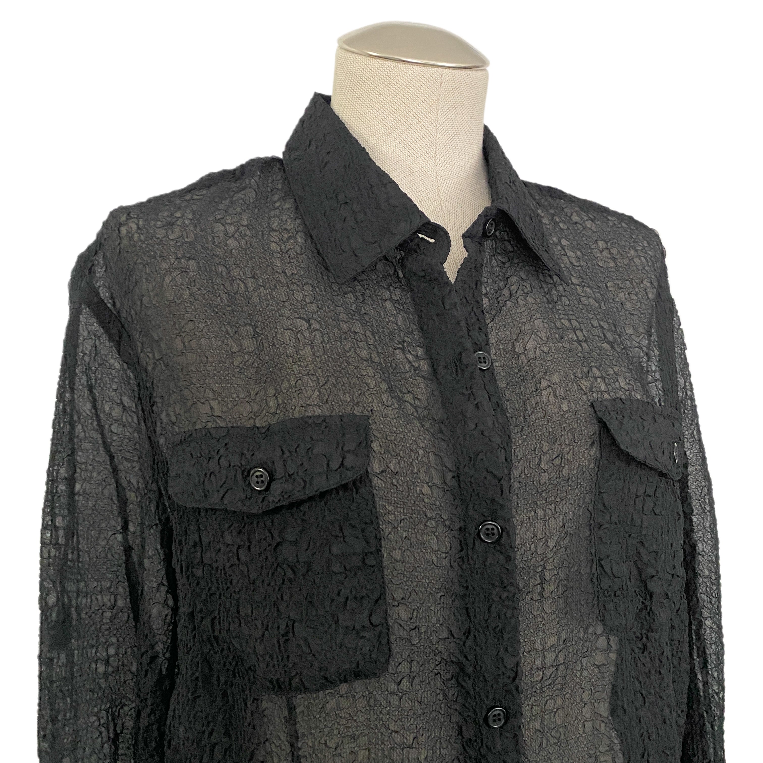 Vintage Sheer Black Organza Blouse (XL)