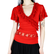 French Red Lace Top (S)