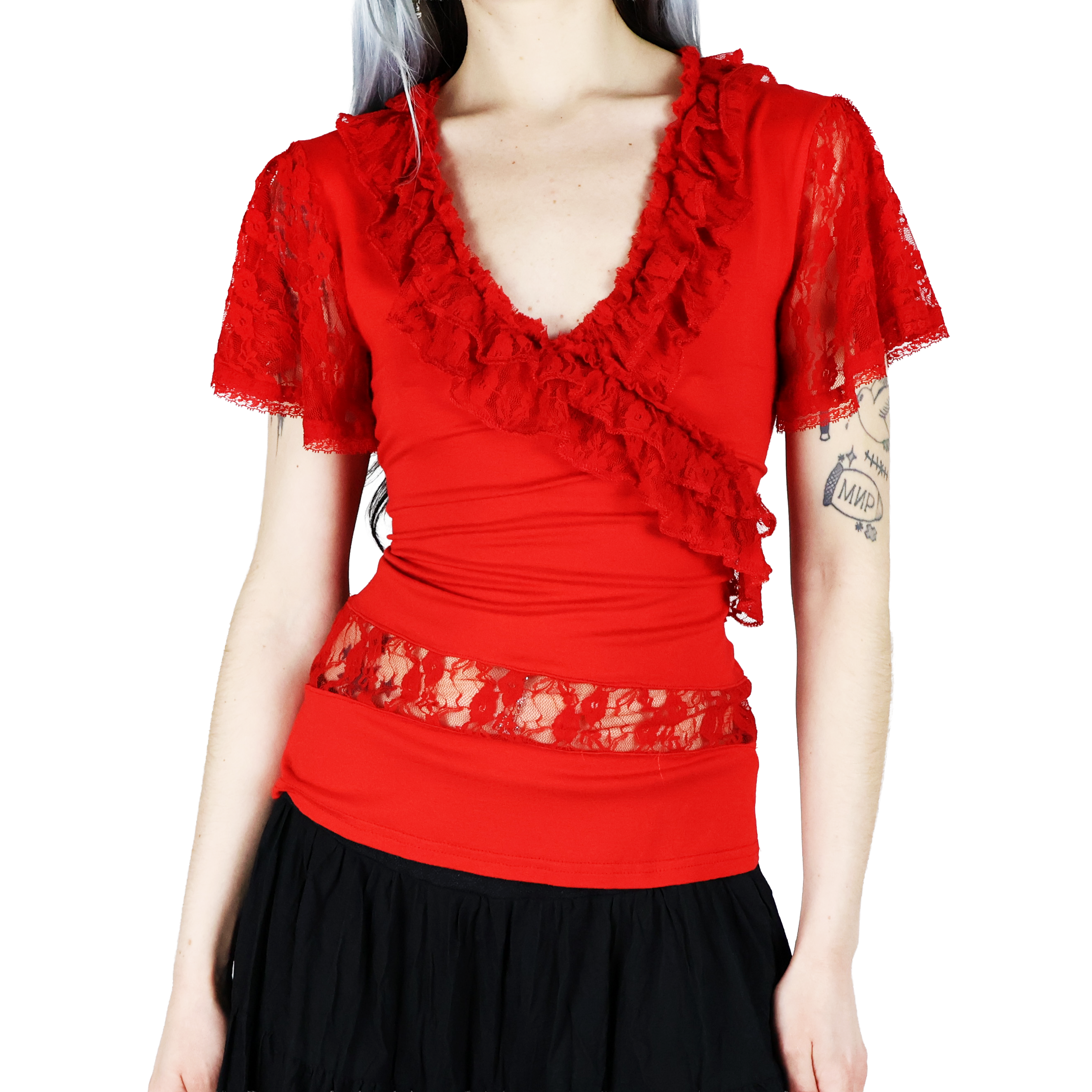 French Red Lace Top (S)