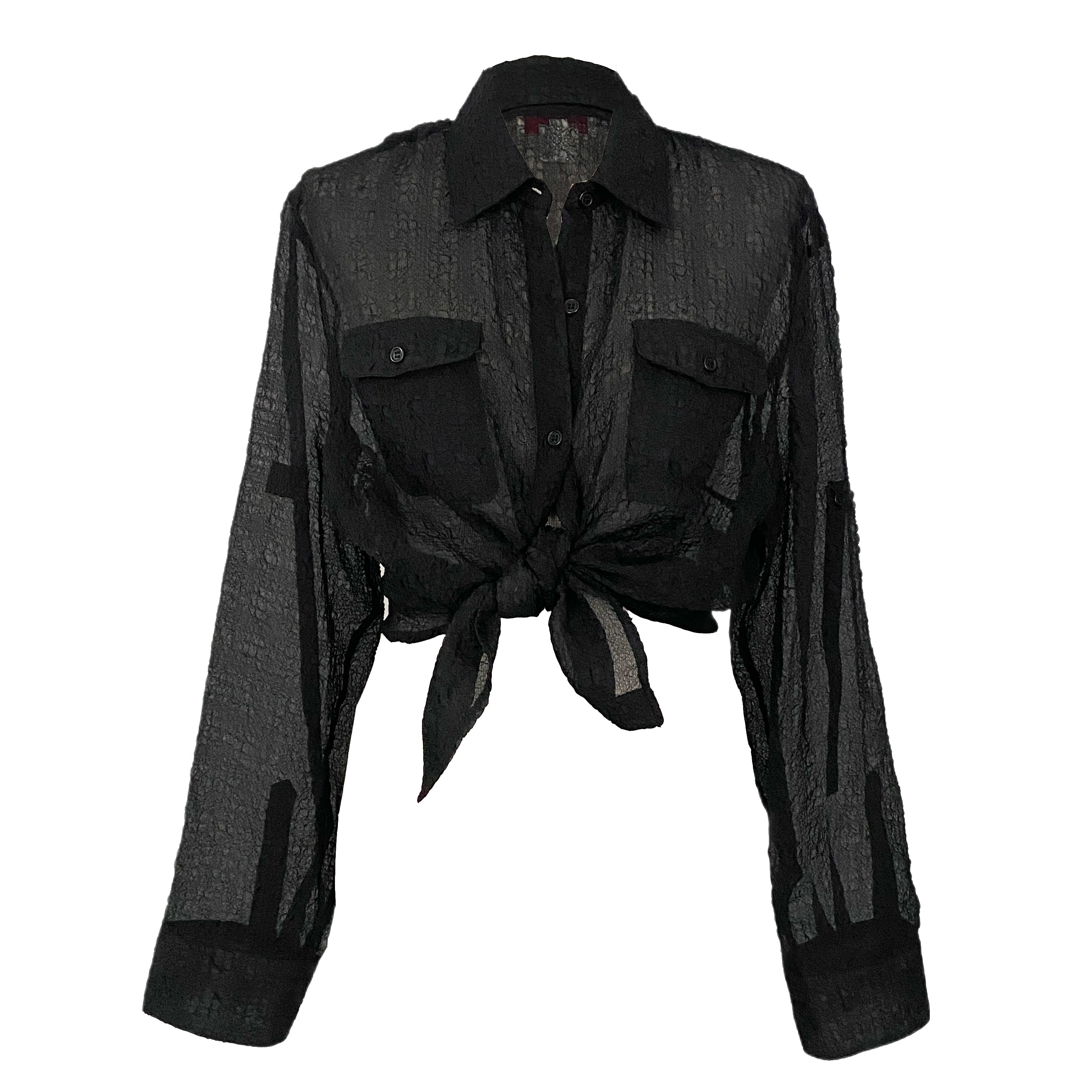 Vintage Sheer Black Organza Blouse (XL)