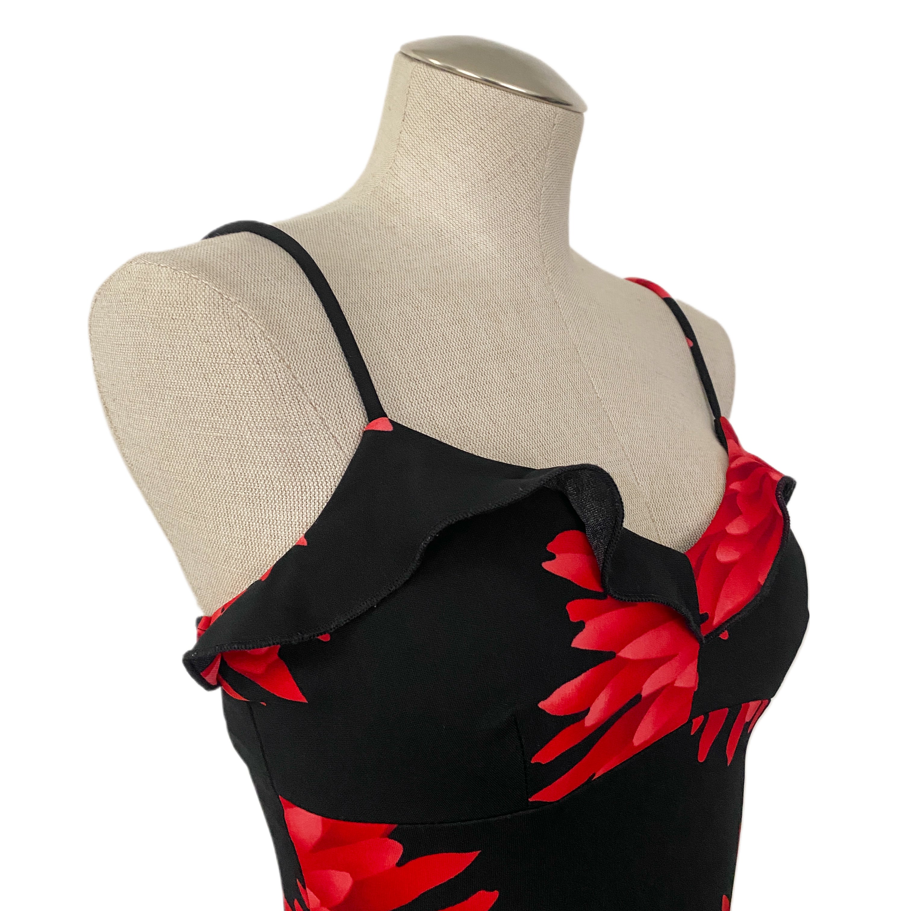 La Belle Red and Black Floral Midi Dress (XS/S)