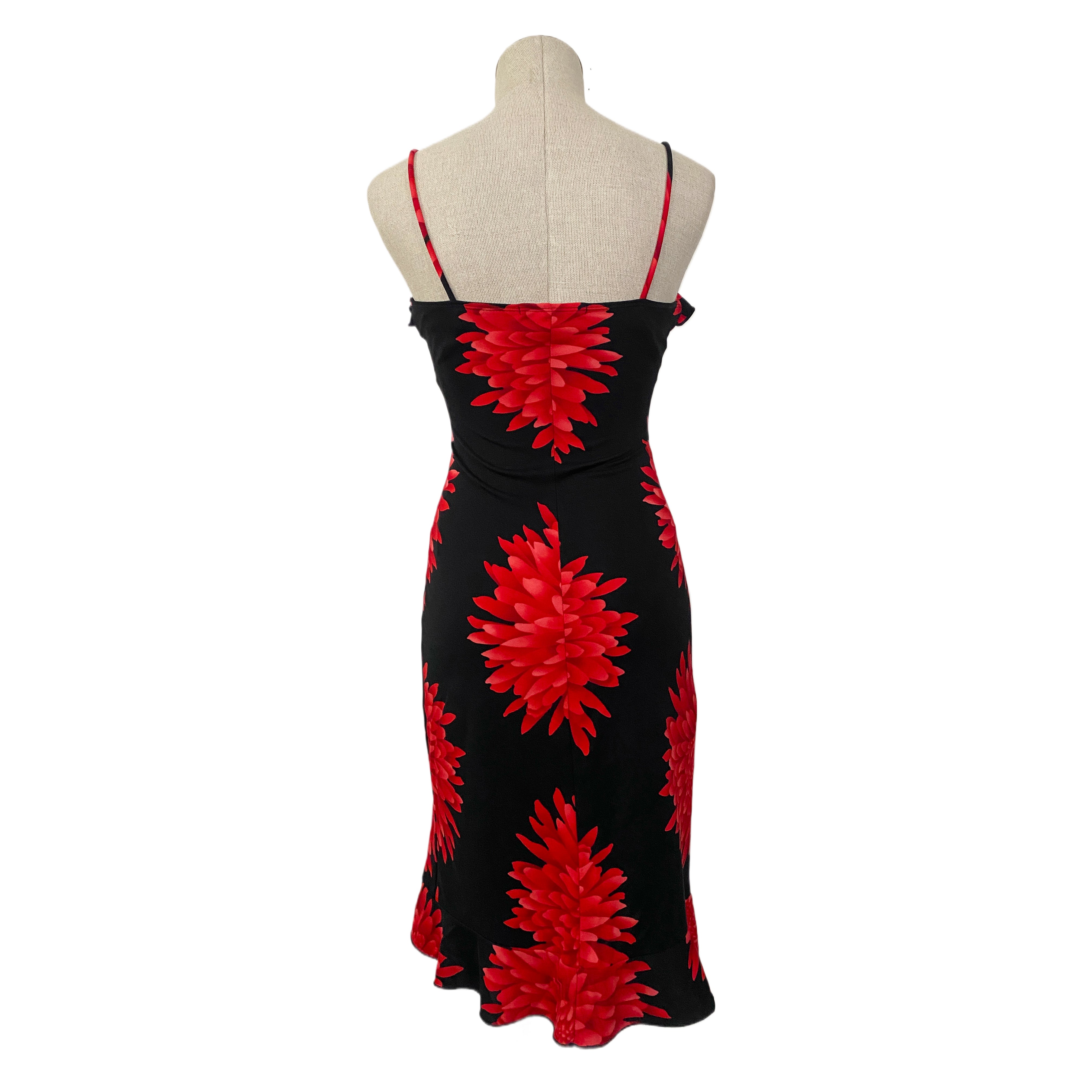 La Belle Red and Black Floral Midi Dress (XS/S)