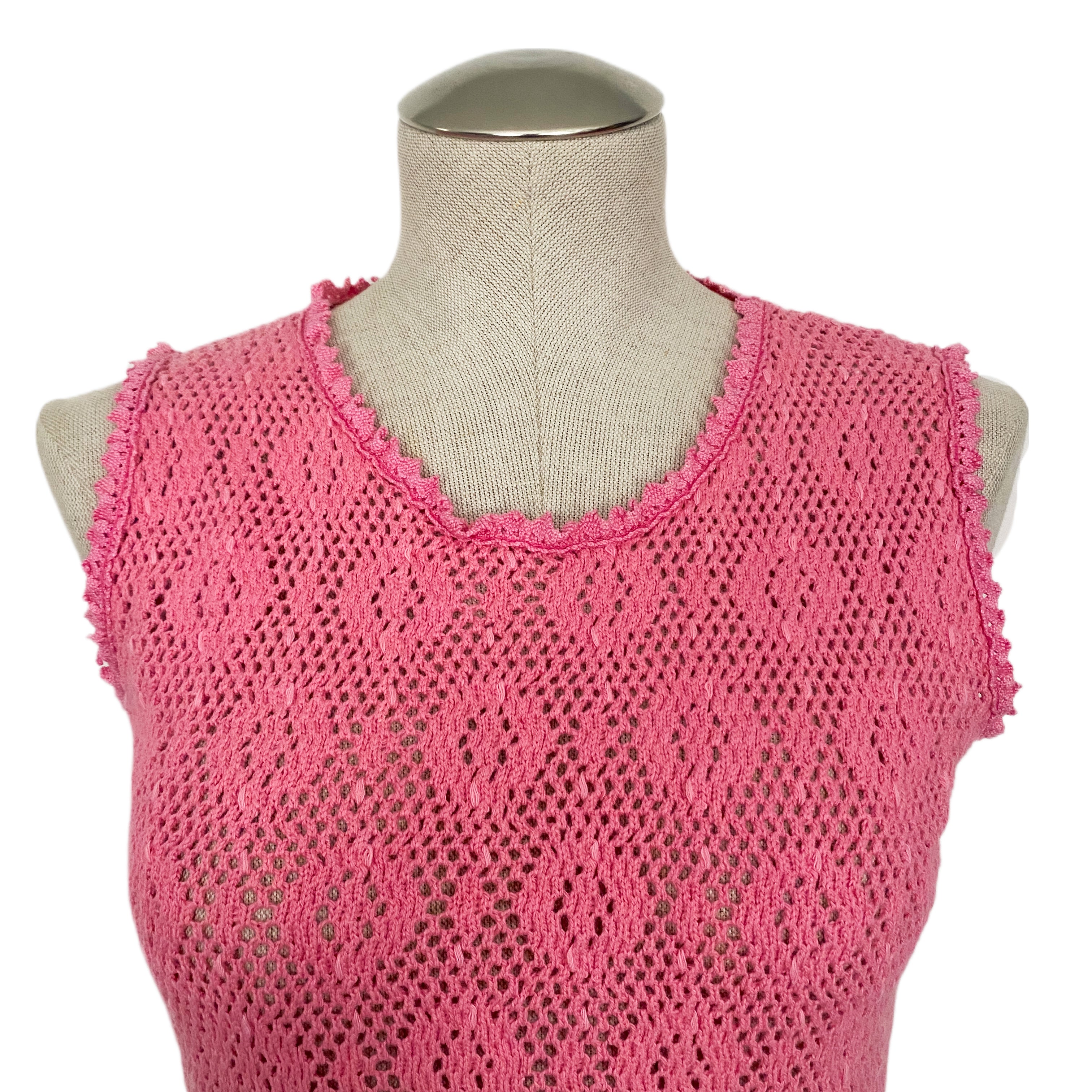 Pink Crochet Mini Shift Dress (S)