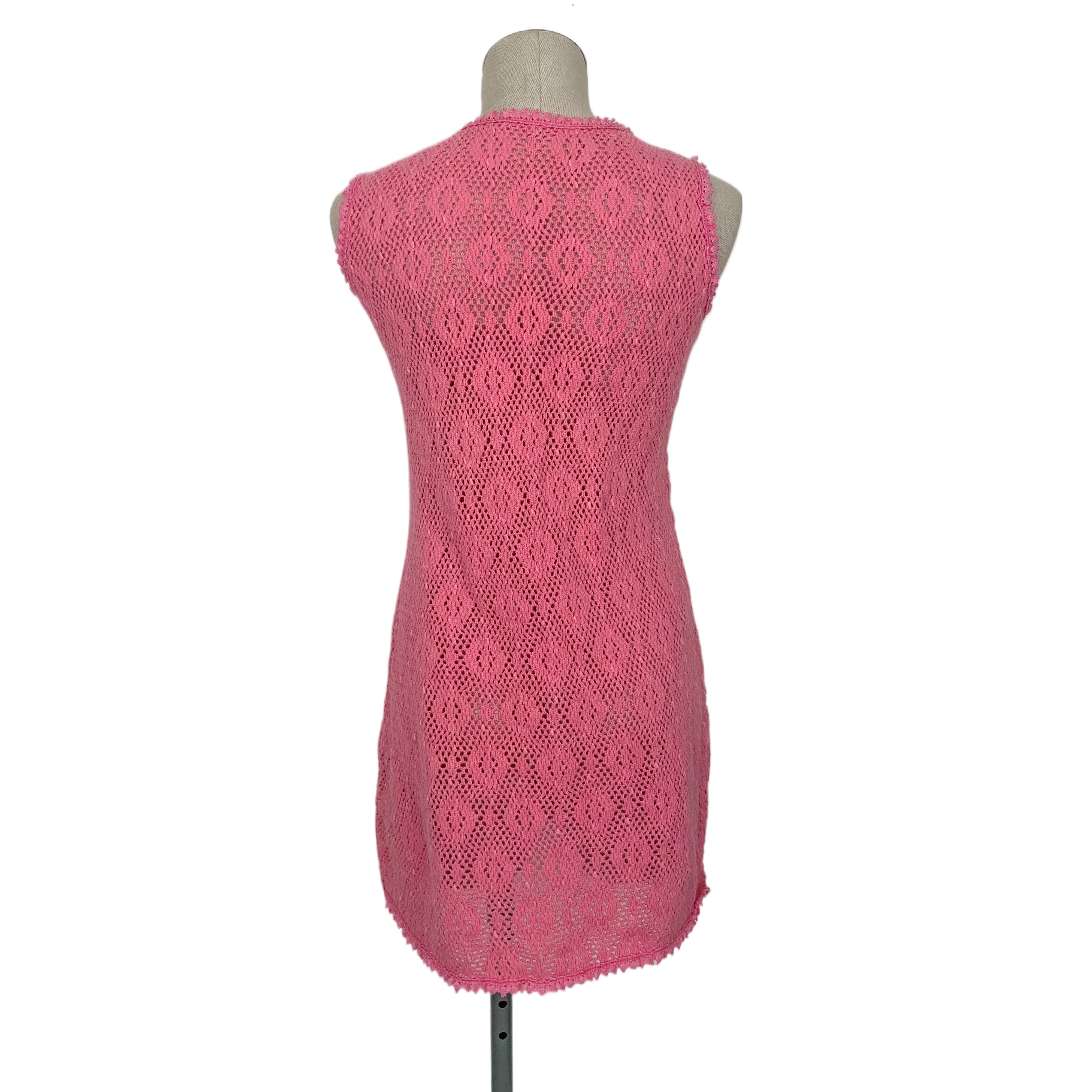 Pink Crochet Mini Shift Dress (S)