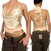 Parasuco 2000s Draped Cowl Neck Graphic Tank Top (M)