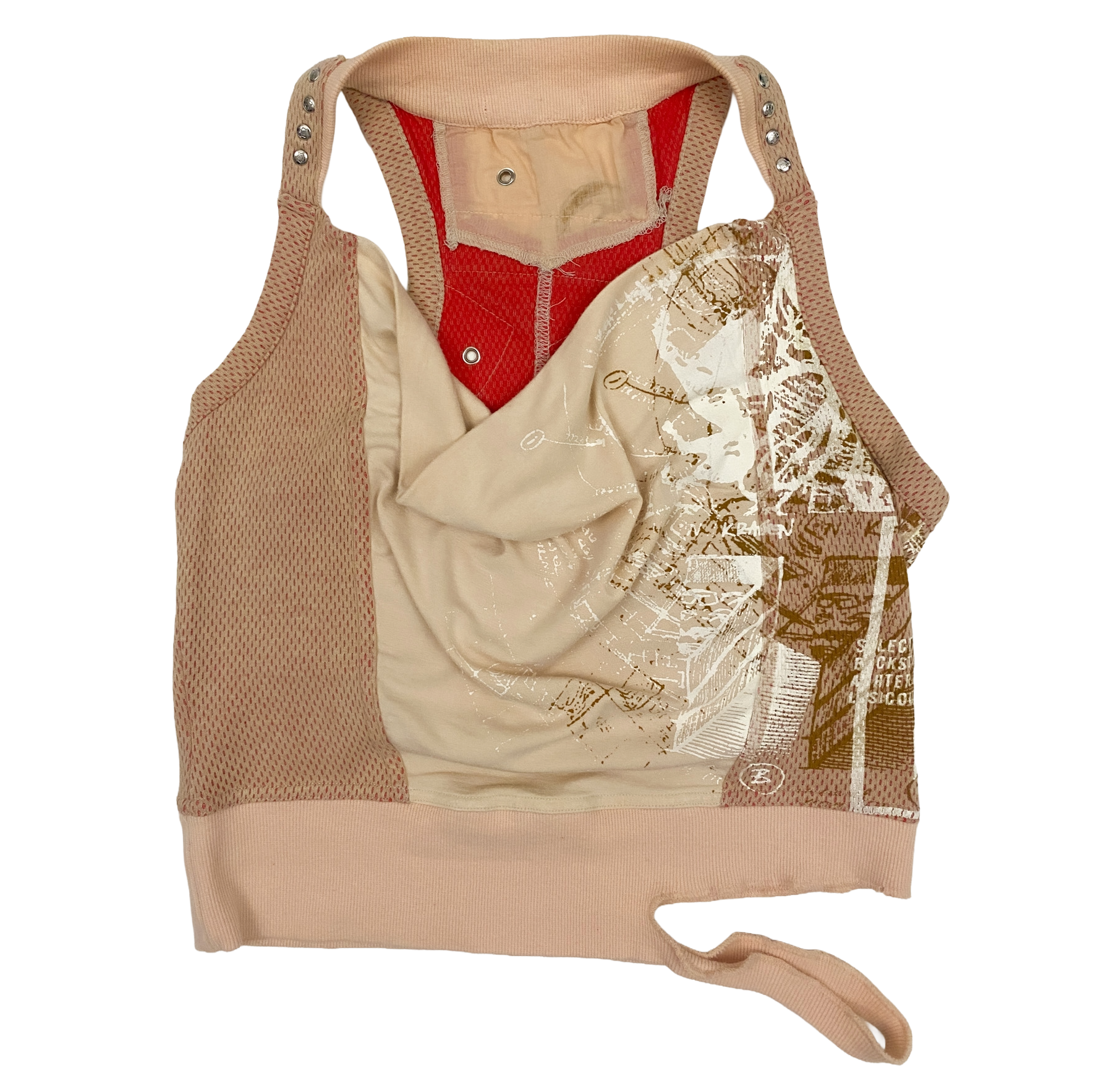 Parasuco 2000s Draped Cowl Neck Graphic Tank Top (M)