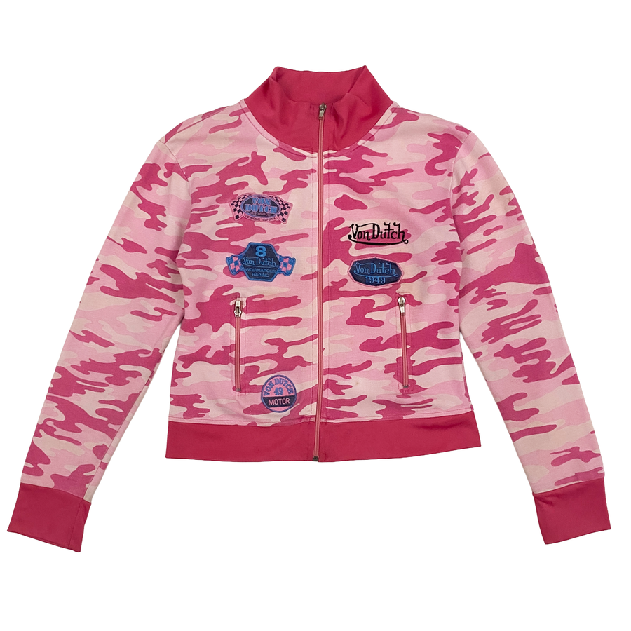 Vintage Von Dutch Pink Camo Racing Zip Jacket (M)