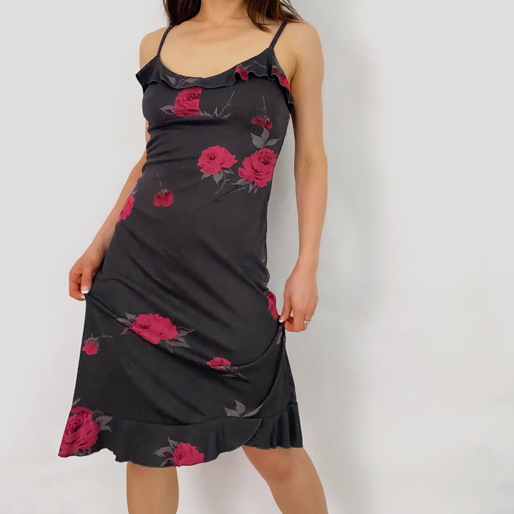 90's Rose Shimmer Midi Dress - Small