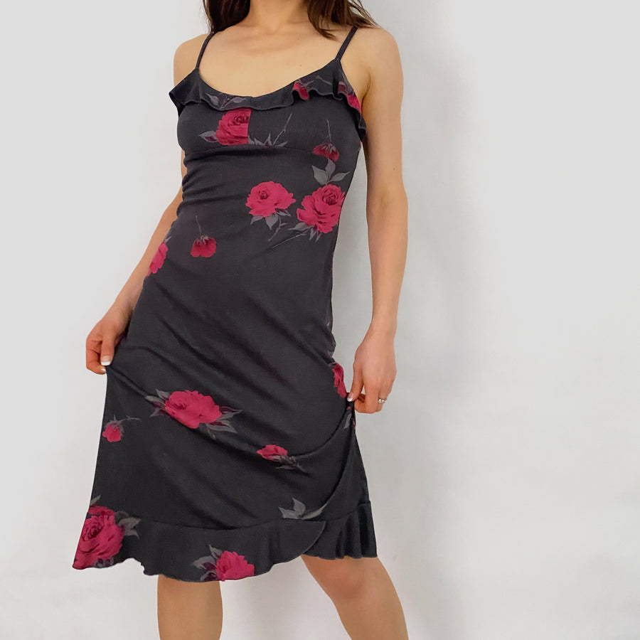 90's Rose Shimmer Midi Dress - Small