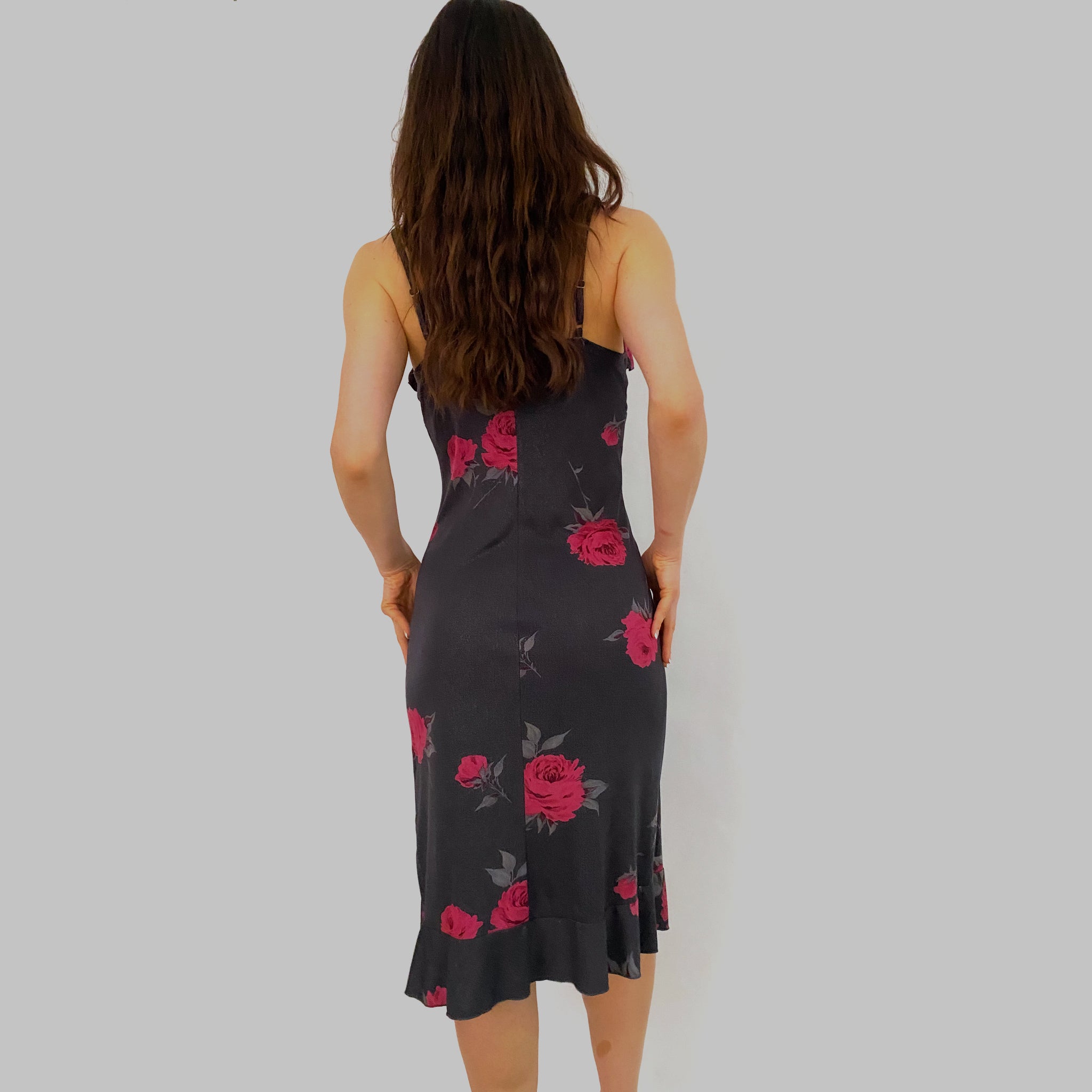 90's Rose Shimmer Midi Dress - Small