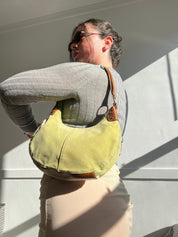 Vintage 1990s Suede Pastel Green Shoulder Bag