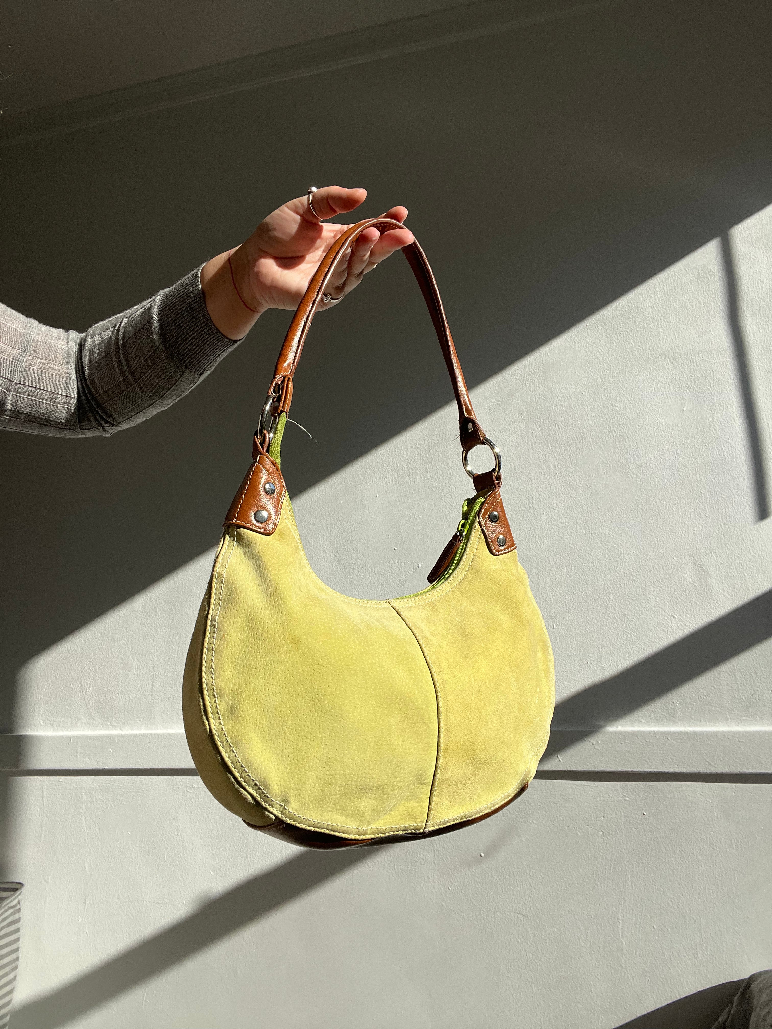Vintage 1990s Suede Pastel Green Shoulder Bag