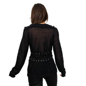 Black Plunging Knit Belted Sweater (S/M)