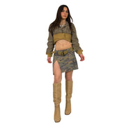 Camo Slitted Belted Skirt (S)