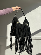Vintage Y2K Boho Genuine Leather Fringe Shoulder Bag