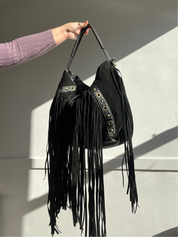 Vintage Y2K Boho Genuine Leather Fringe Shoulder Bag