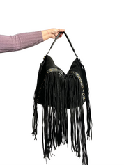Vintage Y2K Boho Genuine Leather Fringe Shoulder Bag